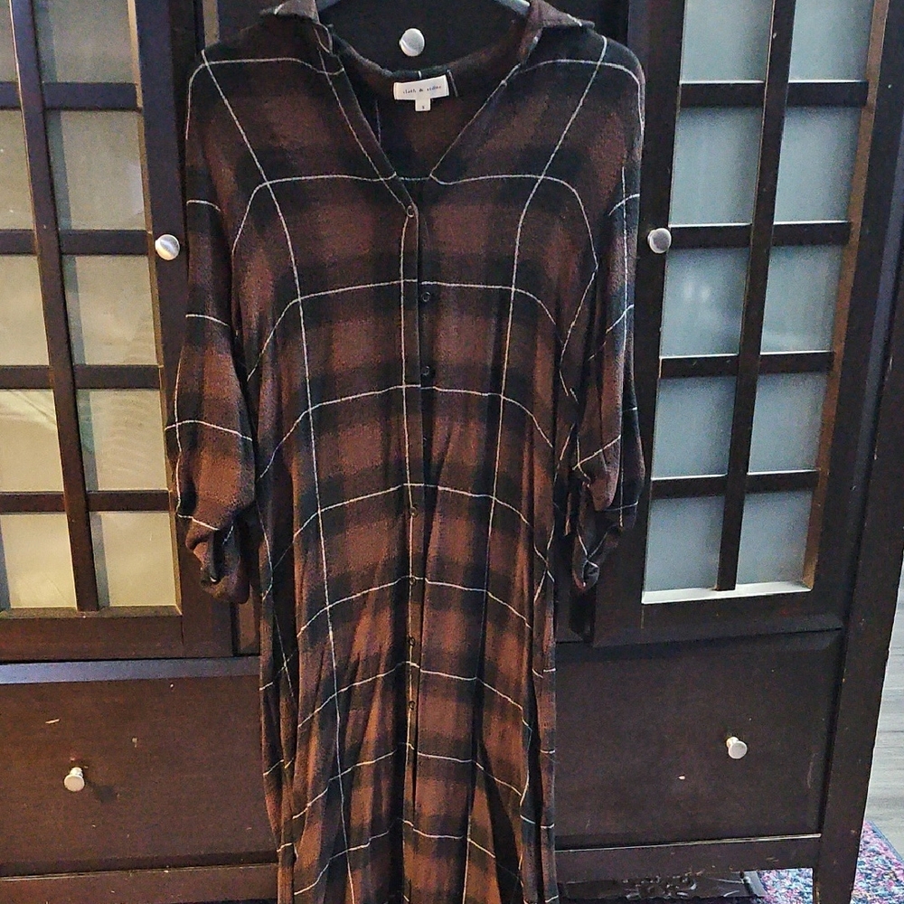Cloth & Stone Brown Plaid Dress
